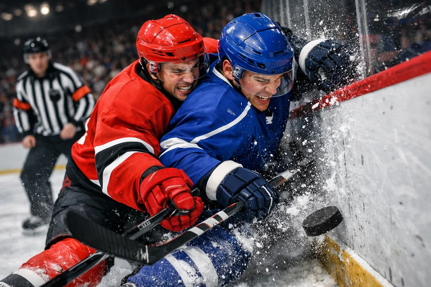 Eishockeyspieler in Aktion während eines spannenden Spielmoments
