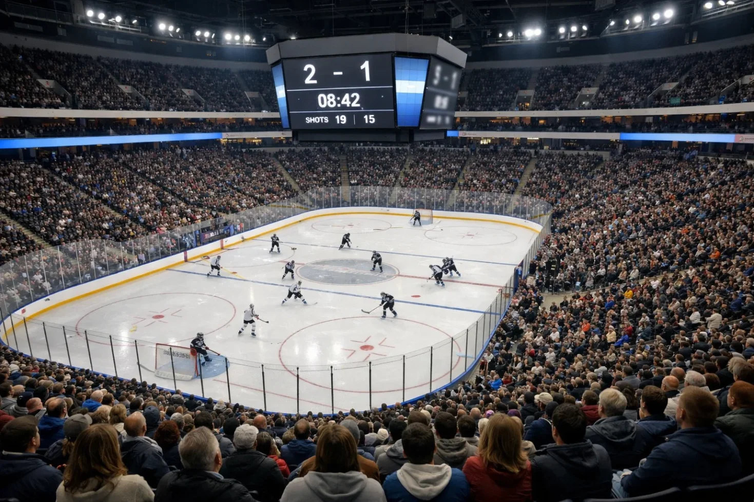 Ausverkaufte NHL-Arena mit Eishockeyspiel in vollem Gange
